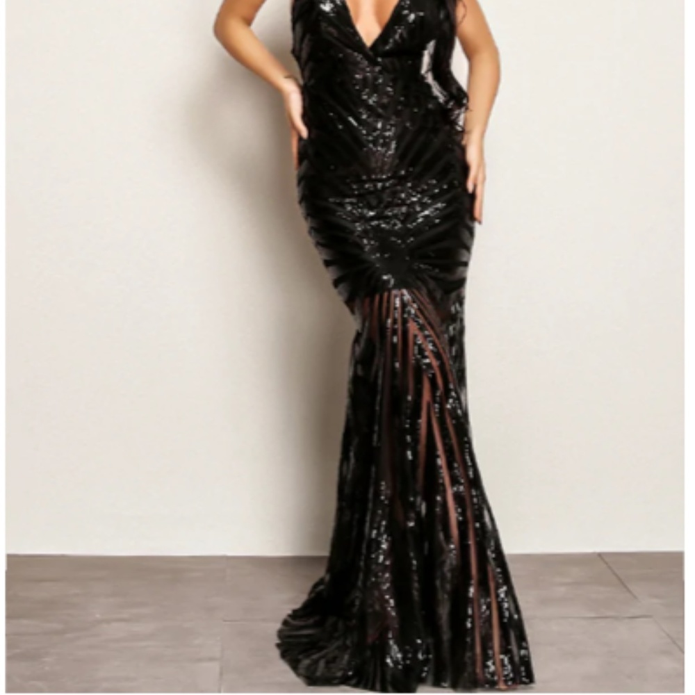 Crisscross Open Back Fishtail Plunging Dress - Picture 3 of 6